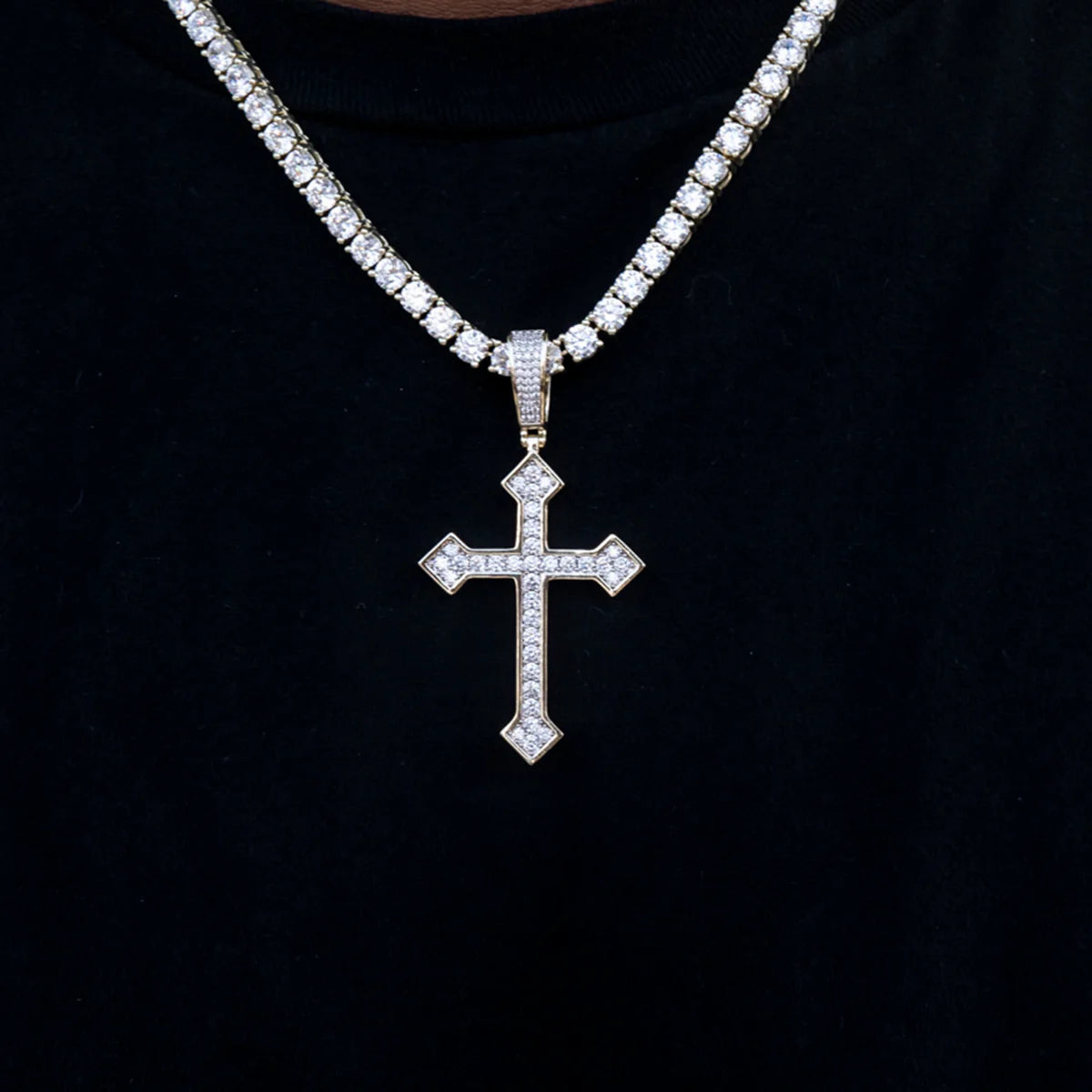 Large Iced Celtic Cross in Yellow Gold