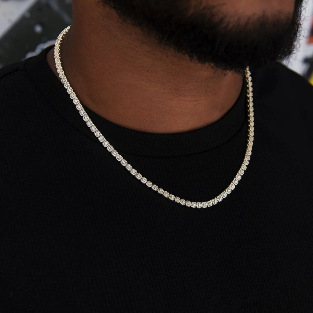 Iced Mini Clustered Tennis Chain in Yellow Gold