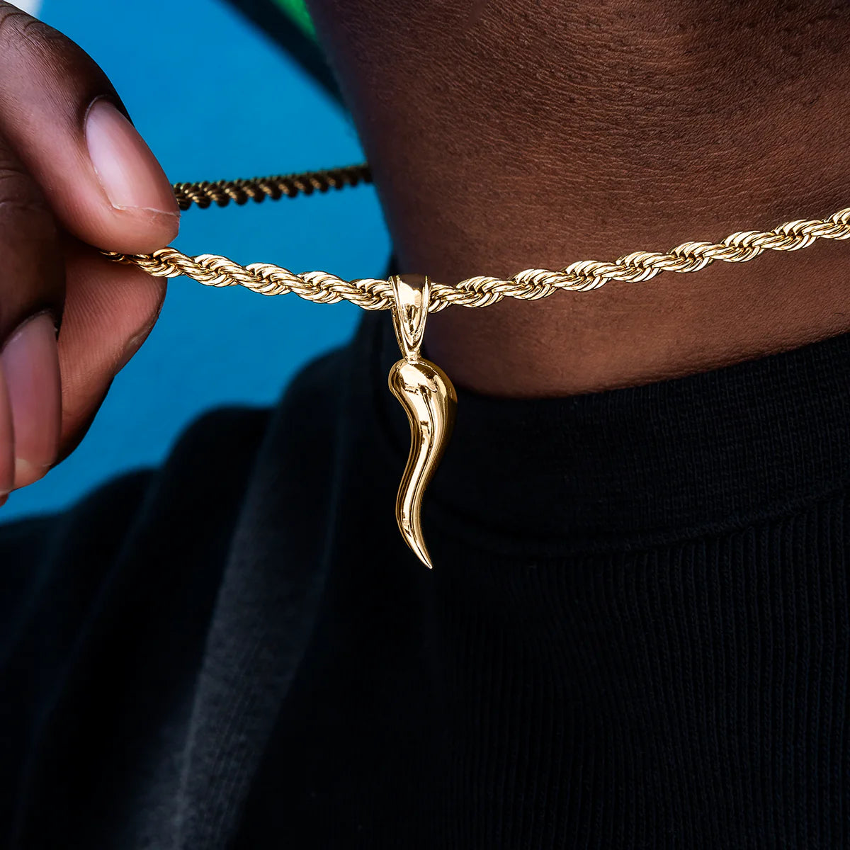 Italian Horn Pendant in Yellow Gold