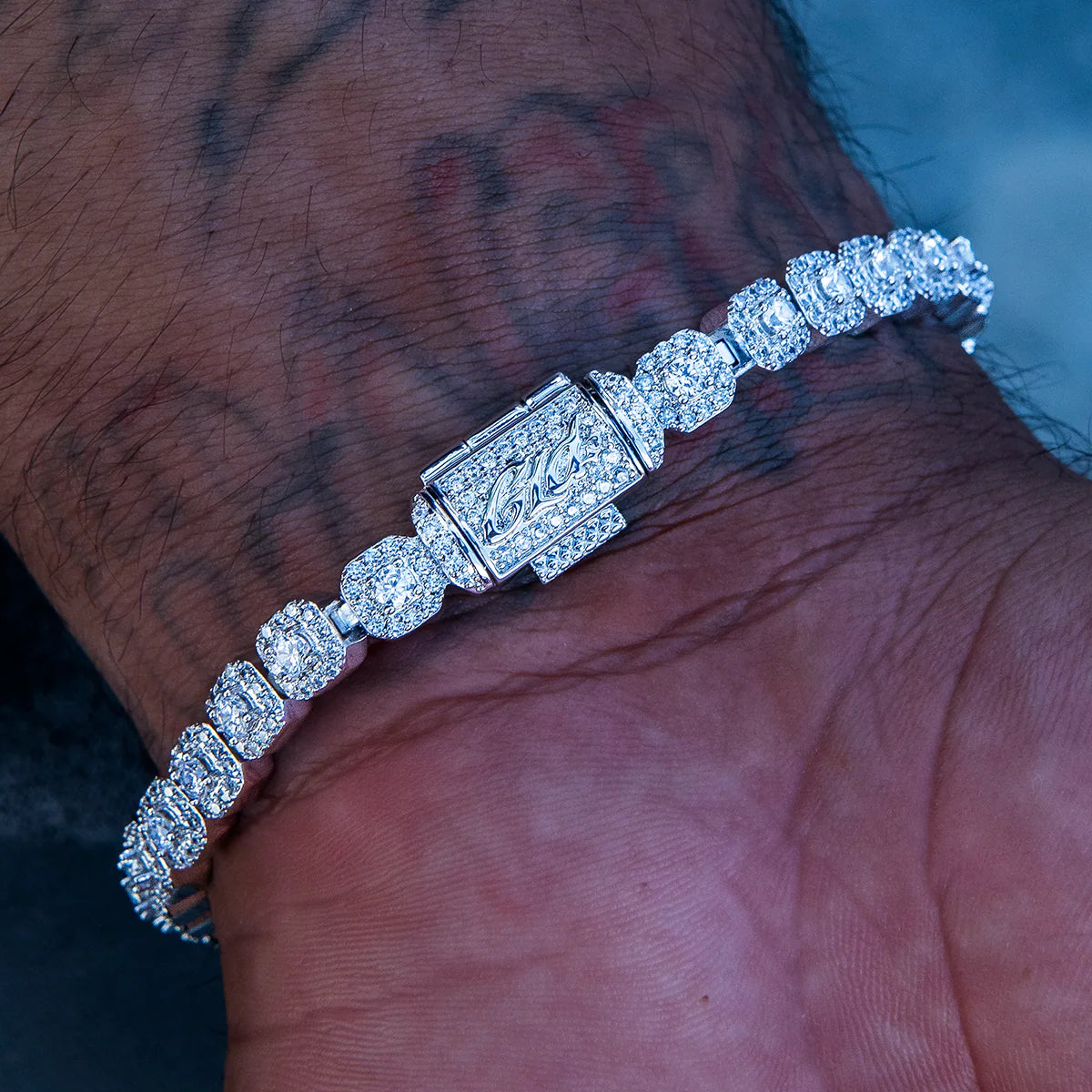 Men's 6MM Clustered Moissanite Tennis Bracelet in White Gold Vermeil