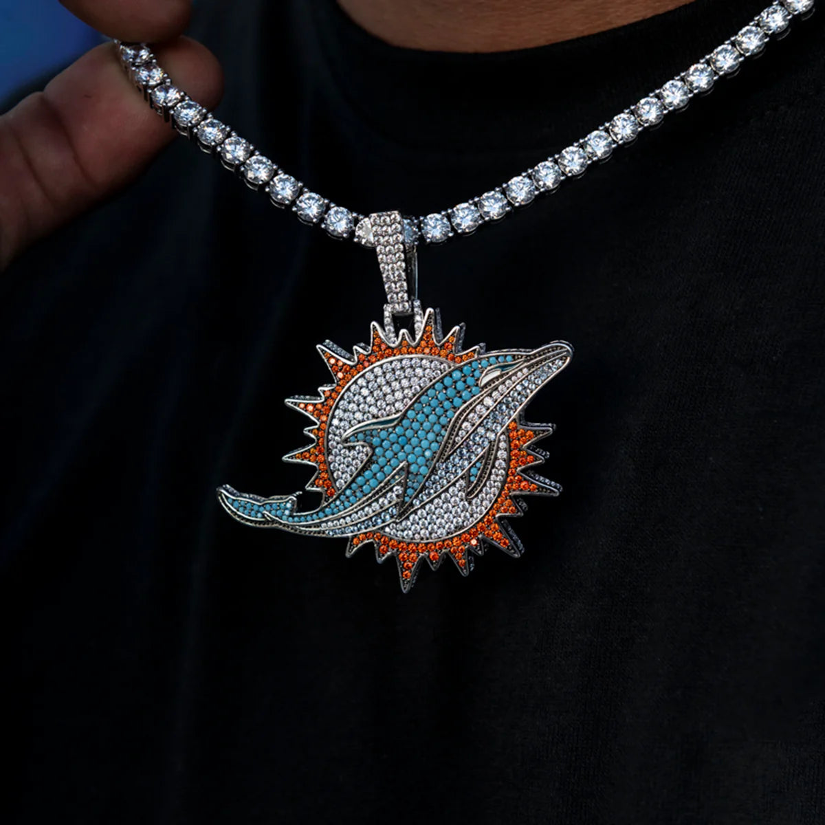Large Miami Dolphins Logo Pendant - White Gold