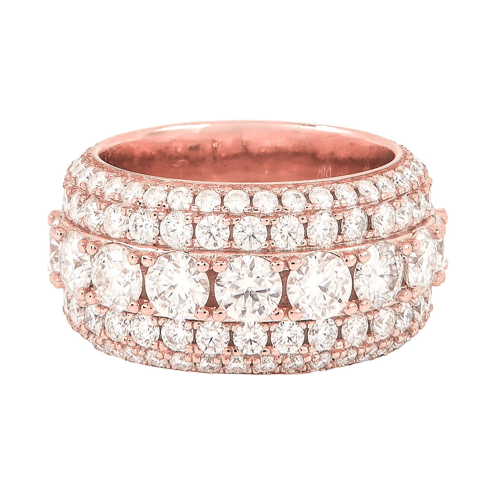 Men's Moissanite 5 Layer Diamond Band Ring in Rose Gold Vermeil