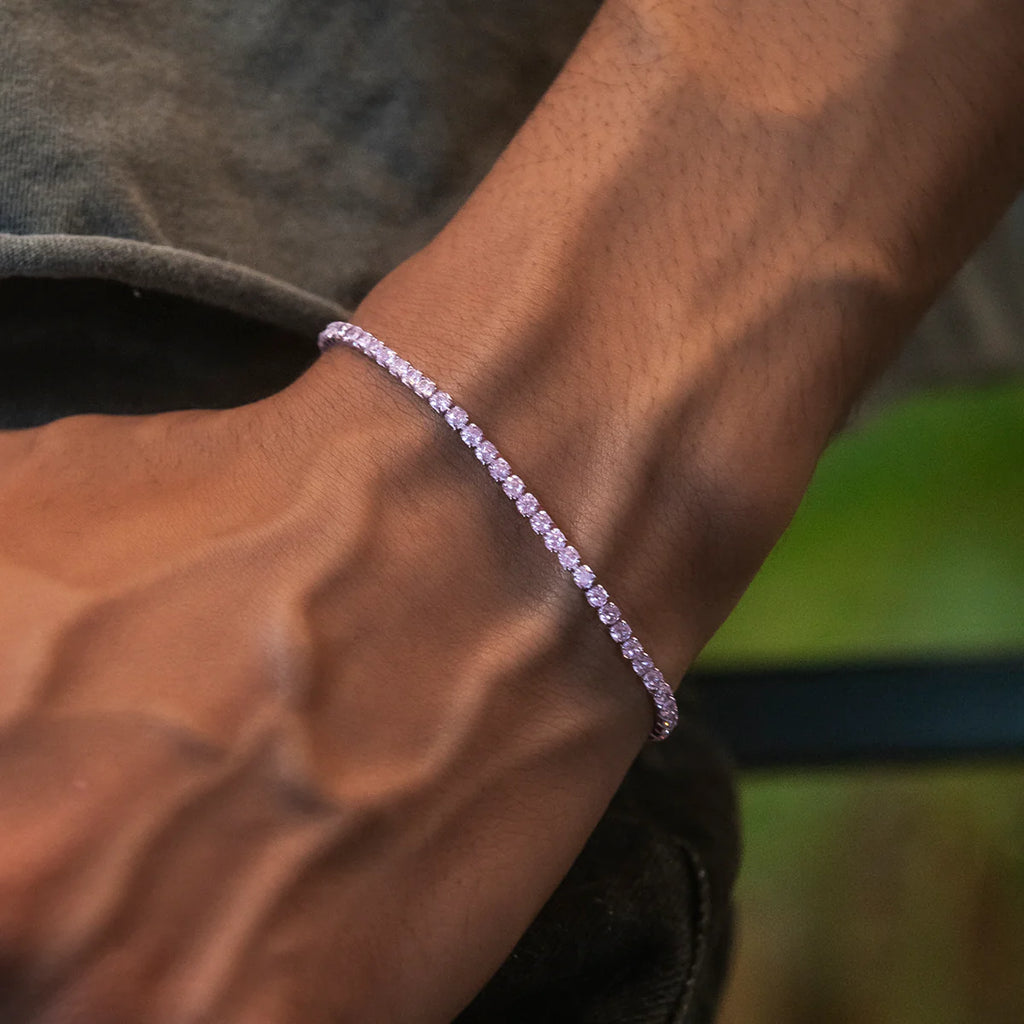 Pink Diamond Micro Tennis Bracelet in White Gold