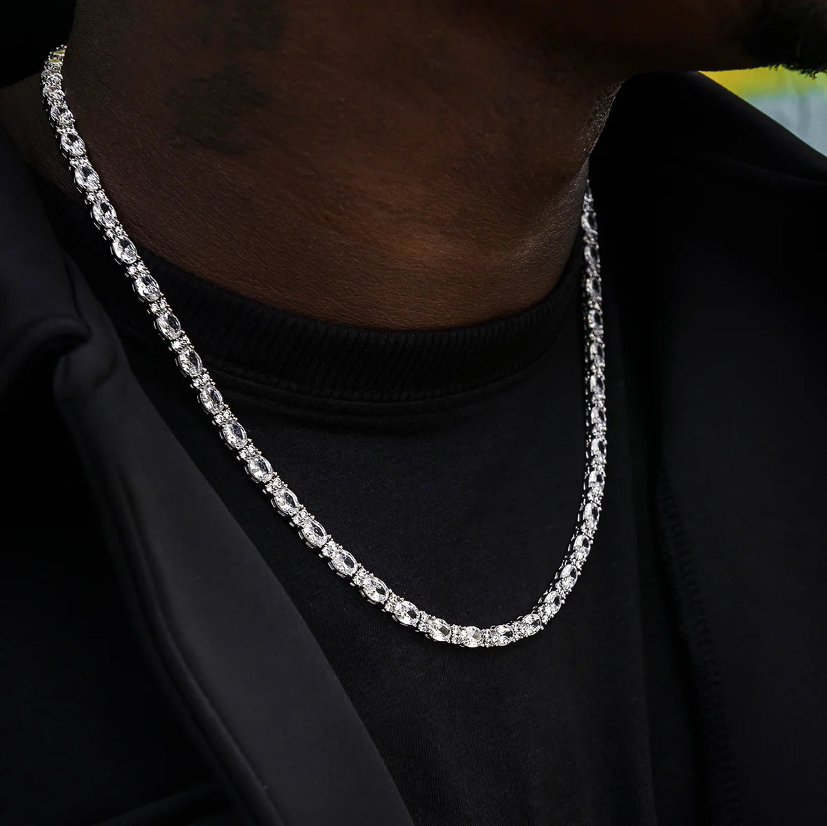 Diamond Mixed Oval Cut Tennis Chain in White Gold - 5mm