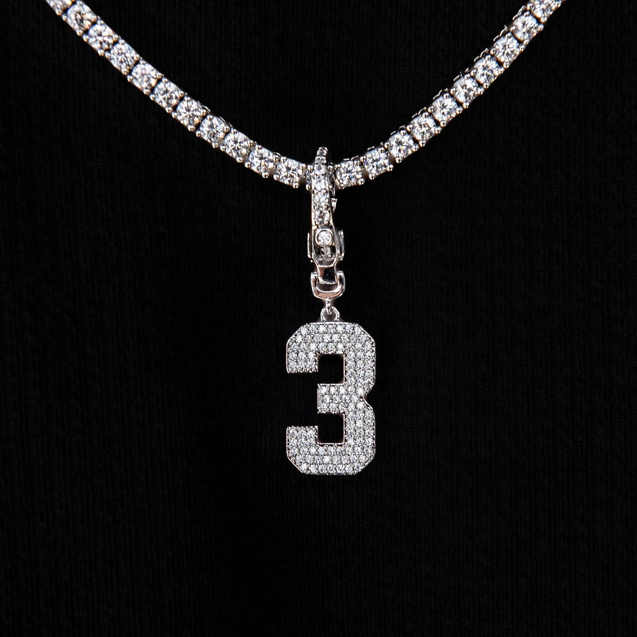 Micro Pave Number Clip On Pendants in White Gold