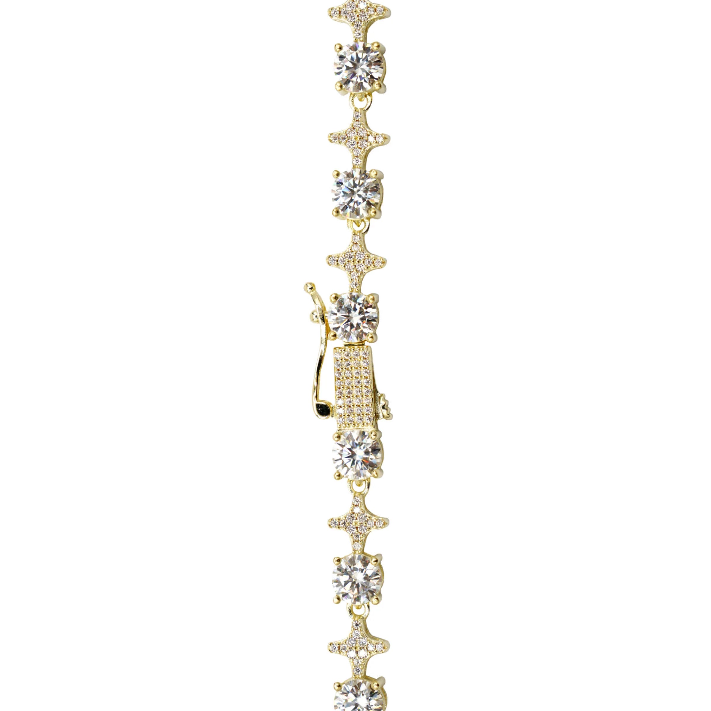 Men's Moissanite Round Stone Star Tennis Chain in Yellow Gold Vermeil - 6mm