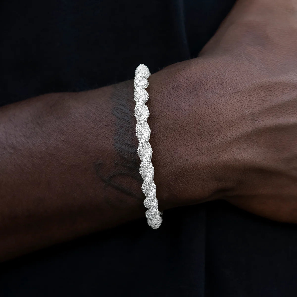 Diamond Rope Cuff Bracelet in White Gold- 6mm