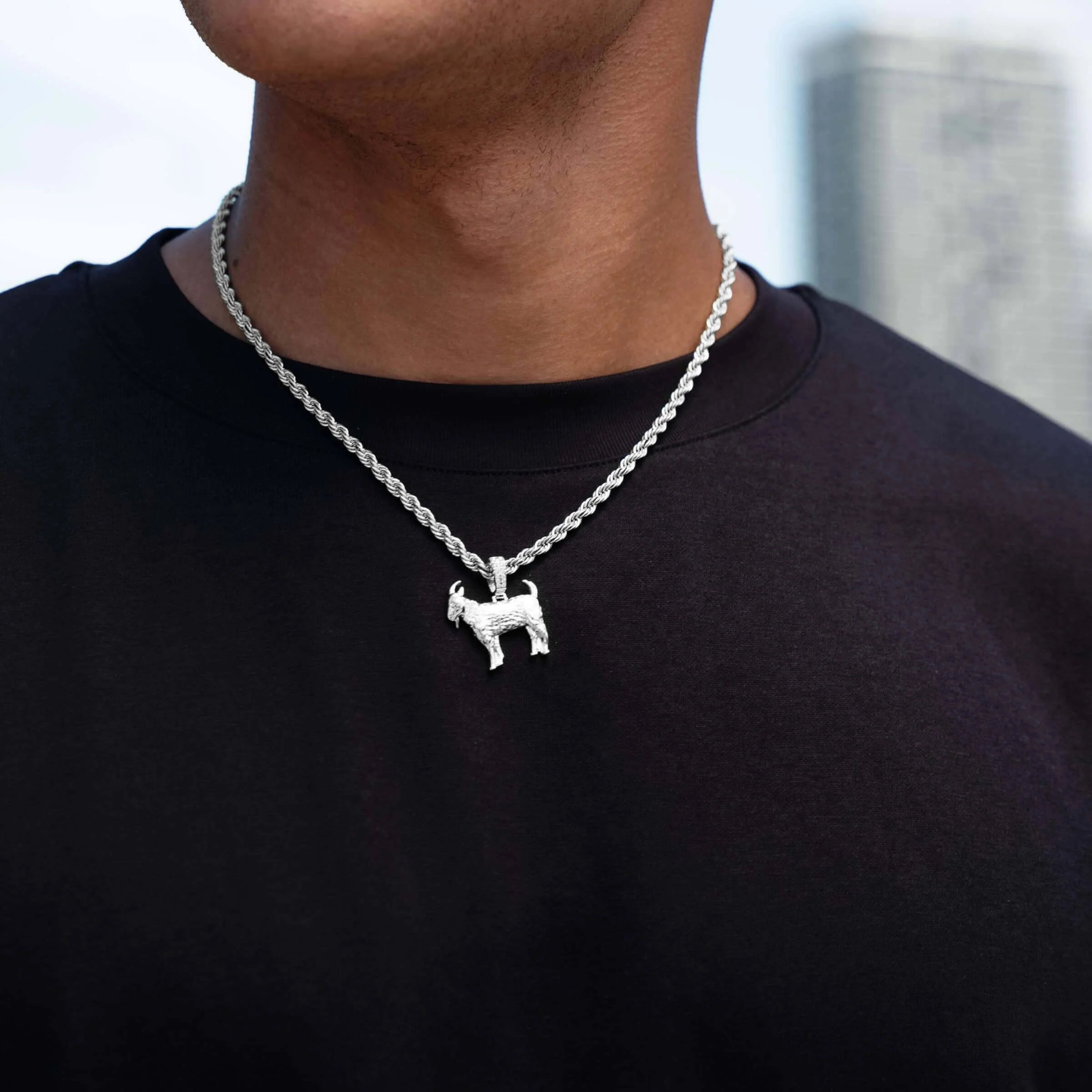 Micro Simple Goat Pendant in White Gold