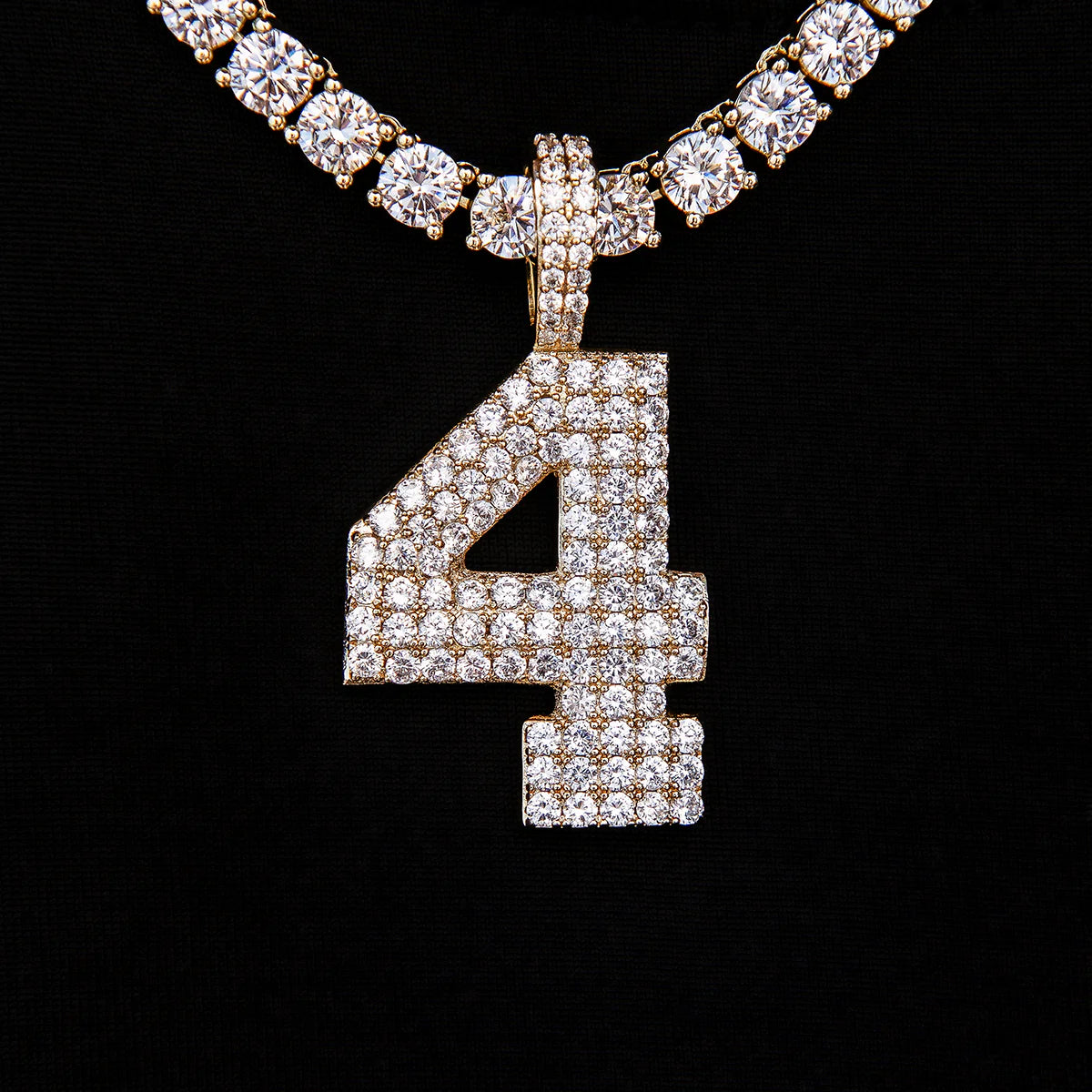 Pave Number Pendants in Yellow Gold