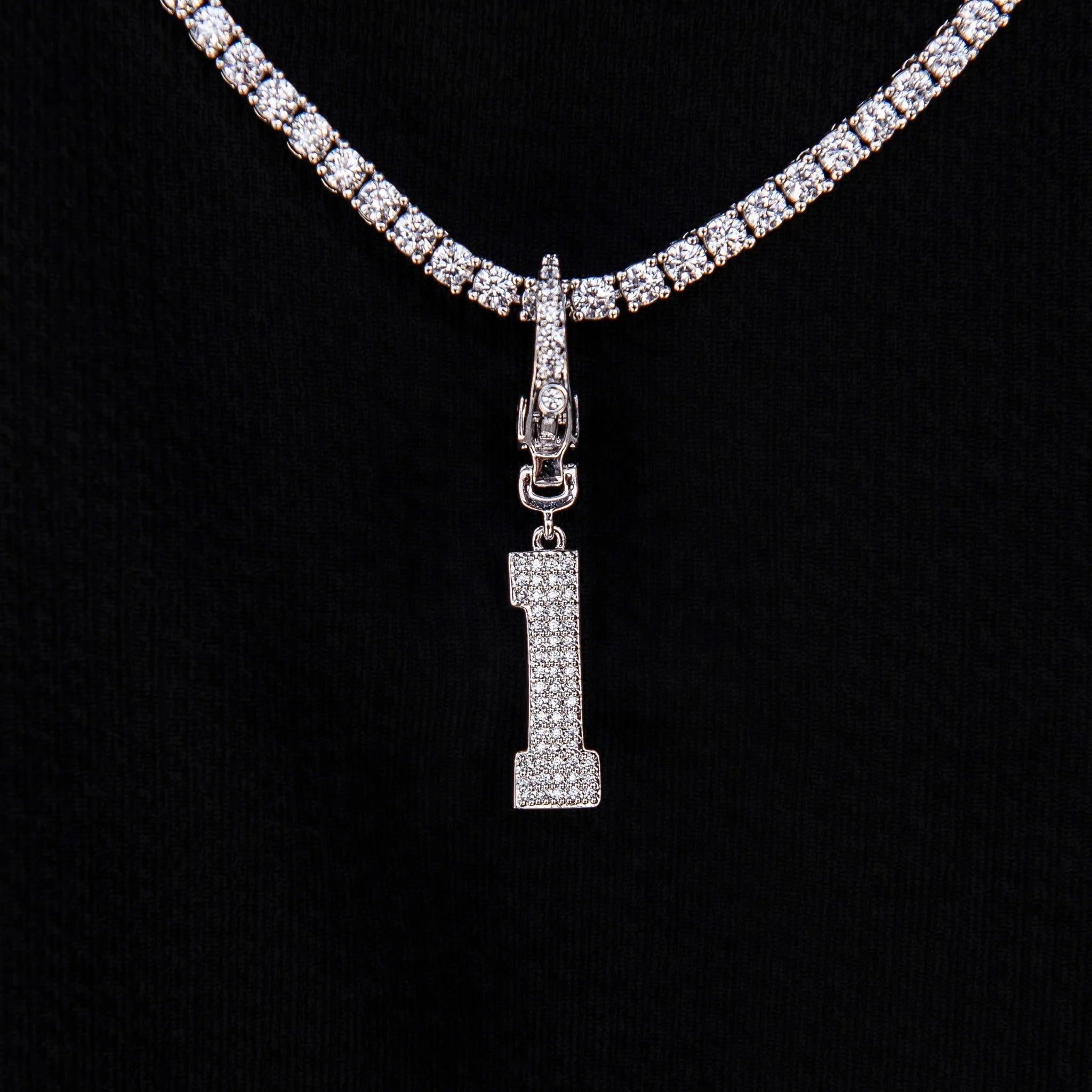 Micro Pave Number Clip On Pendants in White Gold